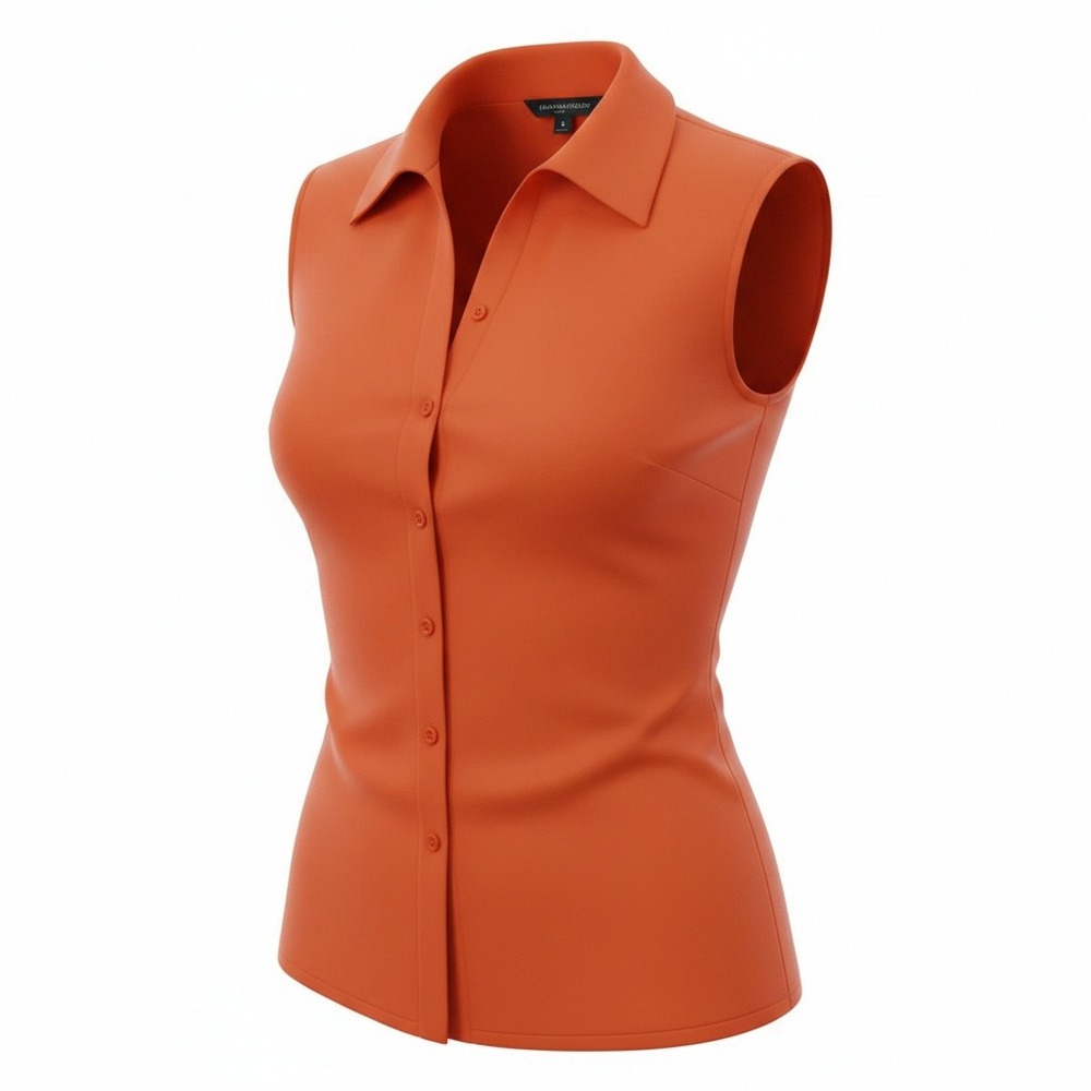 Worthington Womens XL Orange Sleeveless Button Down Shirt Stretch Career Blouse